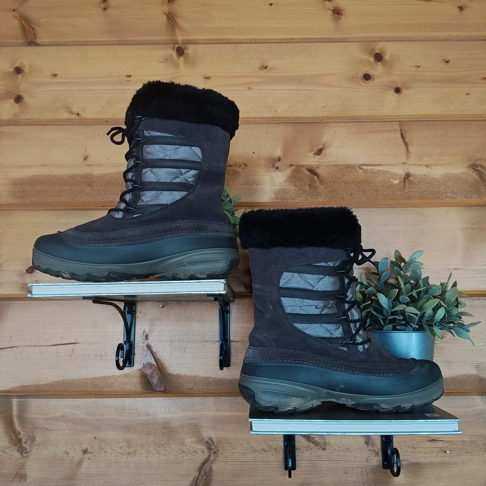 Columbia Omni Heat Waterproof Snow Boots Suede Leather Faux Fur BL1460-287 8.5